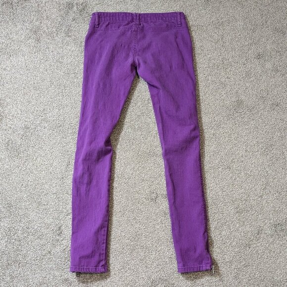 RUE 21 Purple Stretchy Denim Low-Rise Skinny Jeans; Zippers; Size 0/1 - Picture 2 of 5